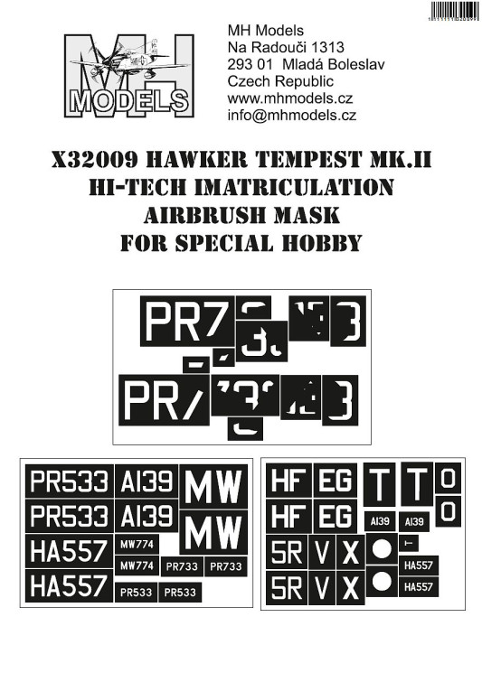 X32009 Hawker Tempest Mk.II Hi-Tech imatriculation маски для покраски.