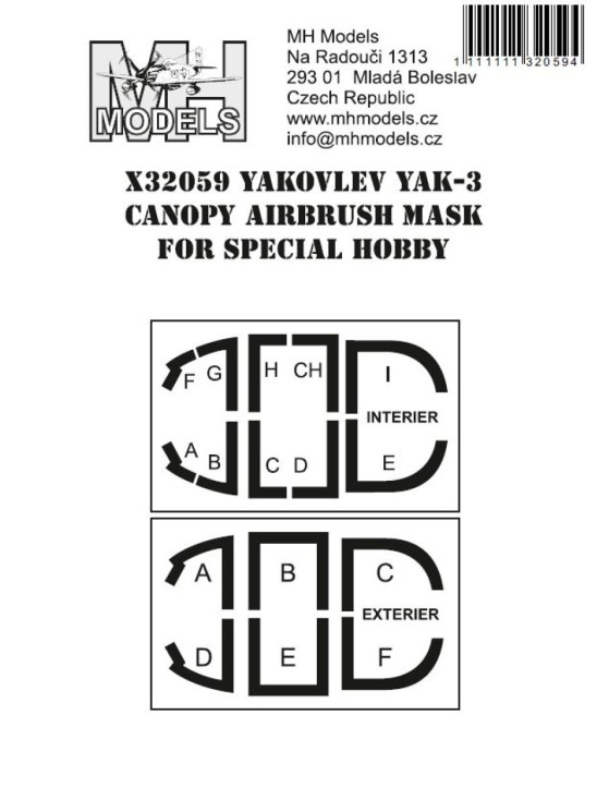 X32059 Маска ліхтаря Як-3 для Special Hobby