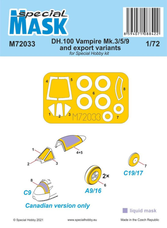 M72033 DH.100 Vampire Mk.3/5/9 and export variants Маска