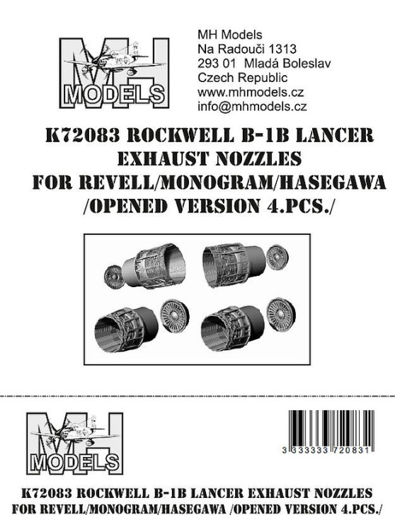 K72083 Rockwell B-1B Lancer 4 выхлопных сопла для Revell/Monogram/Hasegawa
