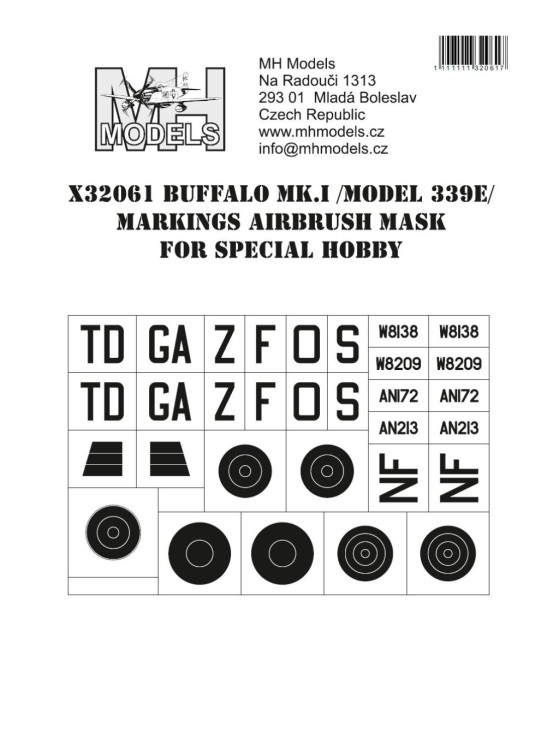 X32061 Маски маркування Buffalo Mk.I (модель 339E) для Special Hobby