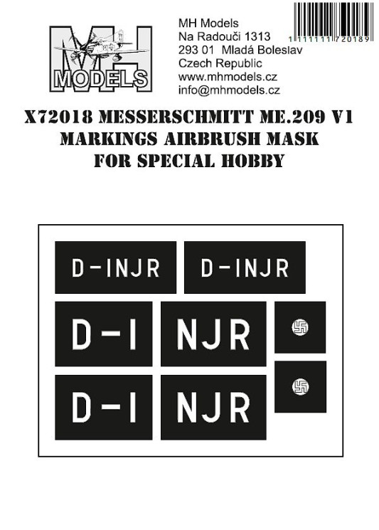 X72018 Messerschmitt Me.209 V1 маски для нанесения маркировок.