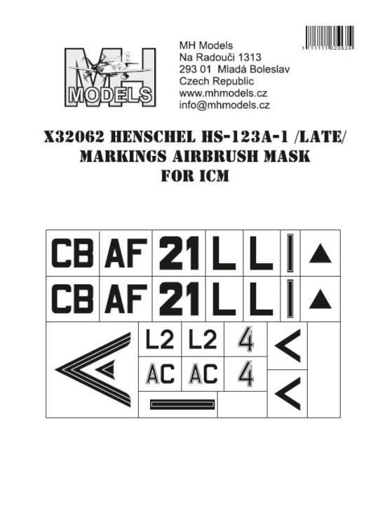 X32062 Маски маркування Henschel Hs 123A-1 (пізній) для ICM
