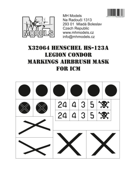 X32064 Маски маркування Henschel Hs 123A, Legion Condor, для ICM