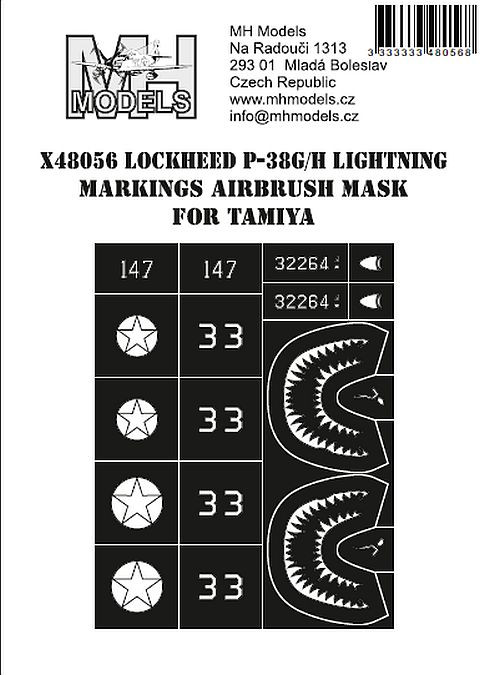 X48056 Lockheed P-38G/H Lightning маски для нанесения маркировок.