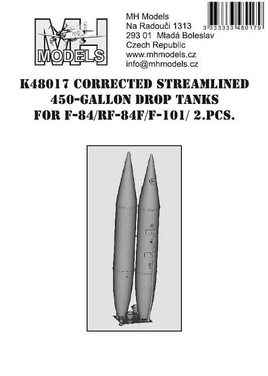 K48017 Правильные обтекаемые подвесные баки емкостью 450 галлонов F-84F/RF-84F/F-101
