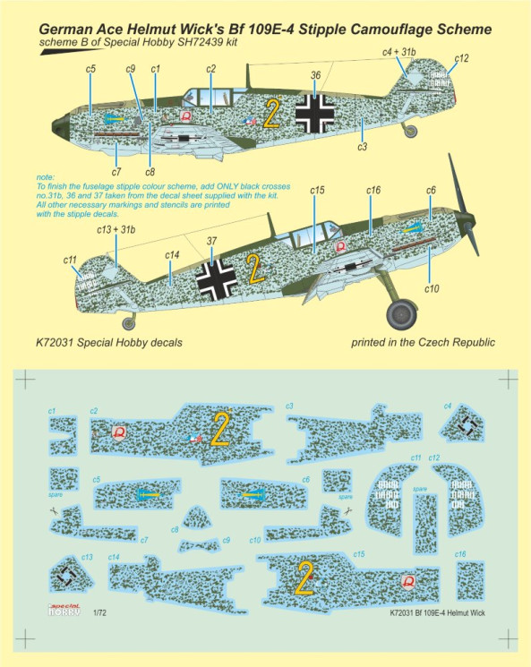 K72031 Bf 109E-4 Гельмут Вик декаль 