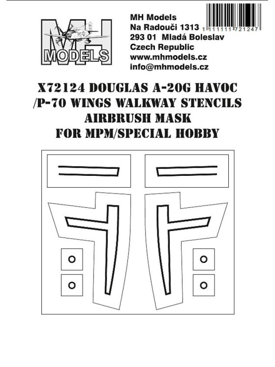 X72124 Маски трафаретів проходів по крилу Douglas A-20G Havoc / P-70 для MPM / Special Hobby