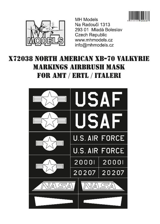 X72038 North American XB-70 Valkyrie маски для нанесения маркировок.