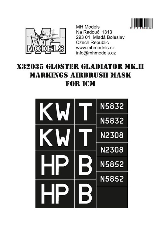 X32035 Gloster Gladiator Mk.II маски для нанесения маркировок.