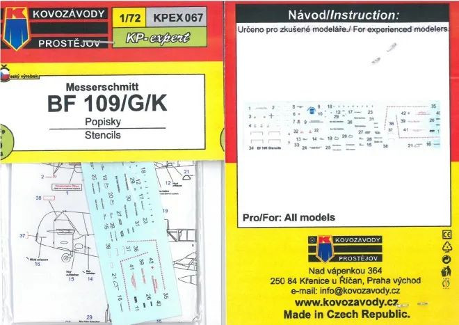 KPEX067 Bf 109G/K технічні написи 1/72