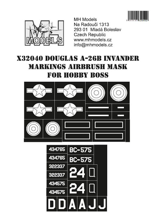 X32040 Douglas A-26B Invader маски для нанесения маркировок.