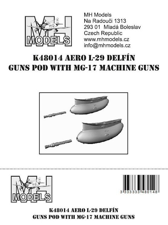 K48014 Aero L-29 Delfin орудийная установка с пулеметами МГ-17.