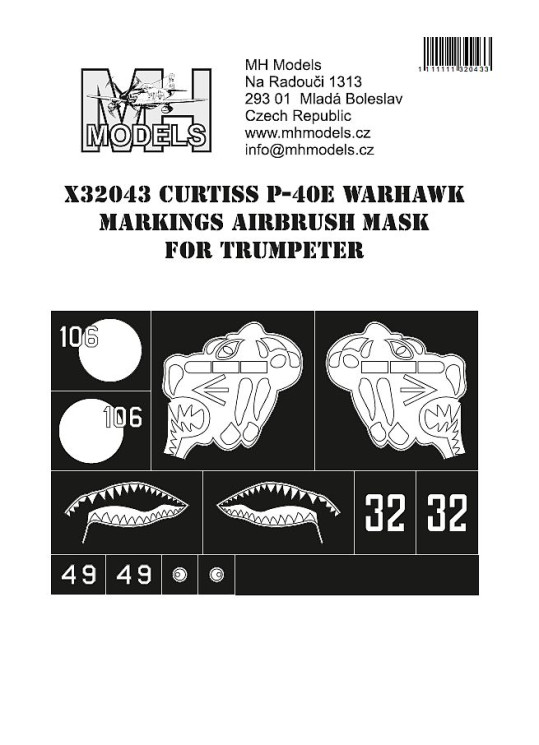 X32043 Curtiss P-40E Warhawk маски для нанесения маркировок.