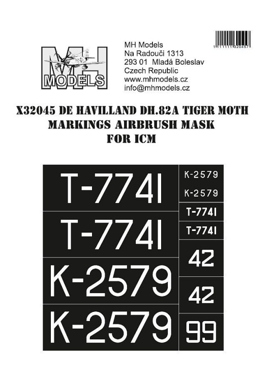 X32045 De Havilland DH.82A Tiger Moth маски для нанесения маркировок.