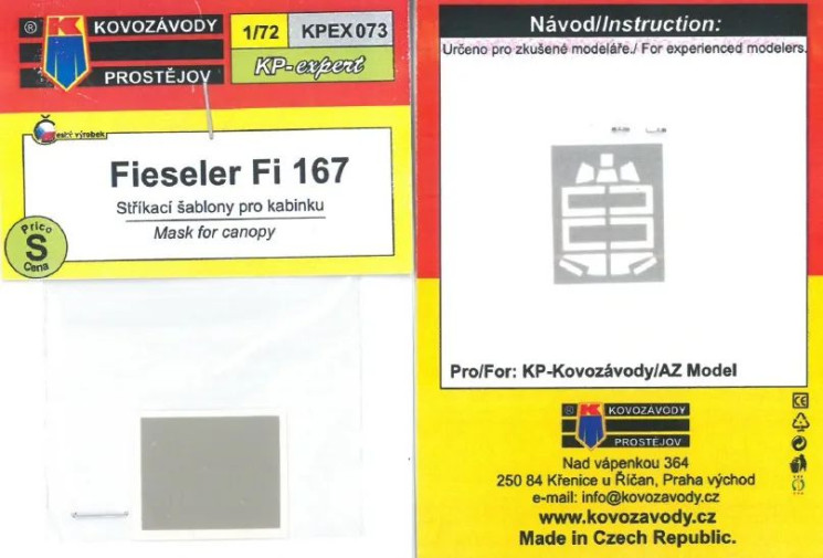 KPEX073 Fieseler Fi 167 маска для ліхтаря 1/72