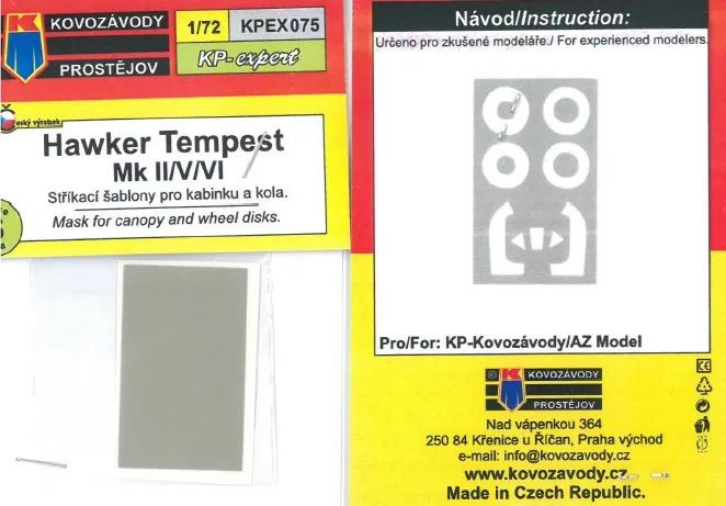 KPEX075 Tempest Mk.II/V/VI маска для ліхтаря та коліс 1/72