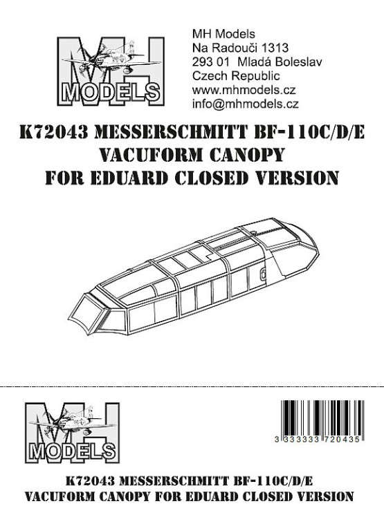 K72043 Messerschmitt Bf-110C/D/E вакумный Ліхтар.