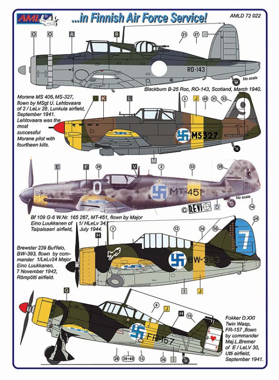 AMLD72022 B.Roc,MS 406,Bf 109 G-6,Buffalo,И-153