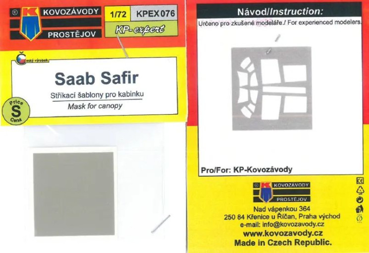 KPEX076 SAAB Safir маска для ліхтаря 1/72
