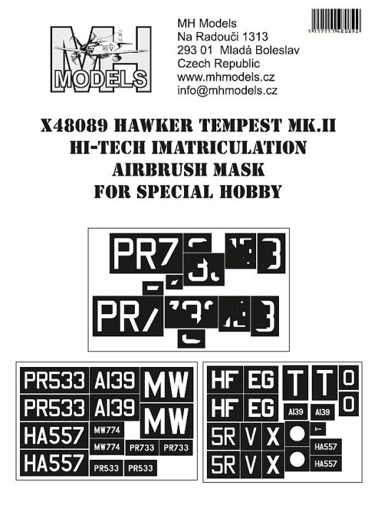 X48089 Hawker Tempest Mk.II Hi-Tech imatriculation маски для покраски.