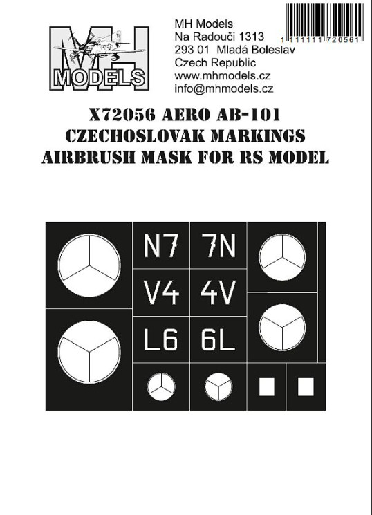 X72056 Aero Ab-101 Czechoslovak маски для нанесения маркировок.
