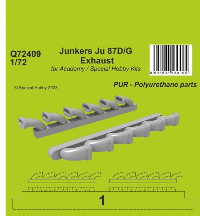 Junkers Ju 87D/G Exhausts 1/72 / for Academy and Special Hobby Kits