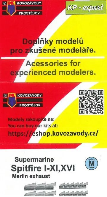 KPEX079 Spitfire I–XI, XVI вихлопні патрубки Merlin (3D) 1/72