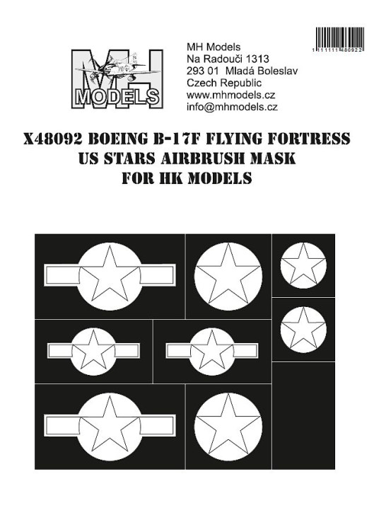 X48092 Boeing B-17F Flying Fortress US Stars маски для покраски.