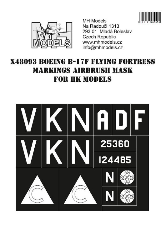 X48093 Boeing B-17F Flying Fortress маски для нанесения маркировок.