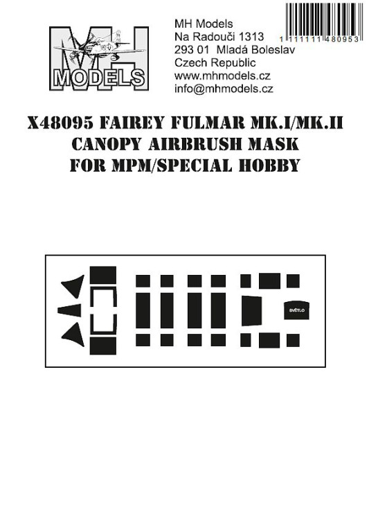 X48095 Fairey Fulmar Mk.I/Mk.II маски для фонаря.