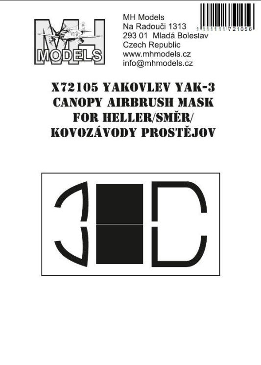 X72105 Як-3 маски для покраски фонаря (для Heller/Smer/Kovozavody Prostejov)