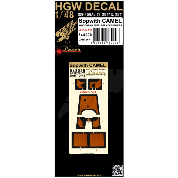 HGW 548029 Декали для Sopwith Camel / Темное дерево/ - Набор декалей 1/48