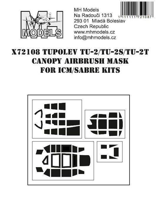 X72108 Ту-2/Tу-2С маски для покраски фонаря (для ICM/Sabre Kits)