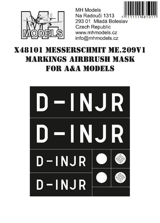 X48101 Messerschmit Me.209V1 маски для нанесения маркировок.