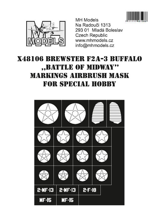 X48106 Brewster F2A-3 Buffalo /Battle of Midway/ маски для нанесения маркировок.