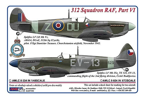 AMLC 8 034 312 th Squadron RAF, Часть 6 . / 3 варианта декалей: Spitfire LF LR MkVc, AR614, DUoZ-2x + Spitfire LF Mk.IXe, TE523, EV-13