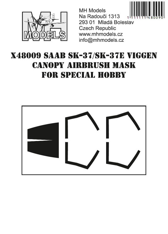 X48009 SAAB SK-37/SK-37E Viggen маски для фонаря.
