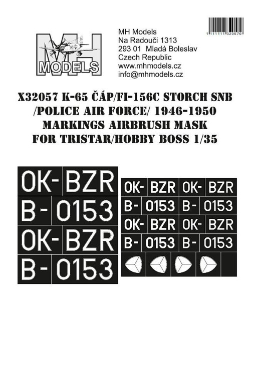 X32057 K-65 Cap/Fi-156C Storch SNB (Повітряні сили поліції) 1946-1950 Маска маркування для Tristar/HobbyBoss 1/35