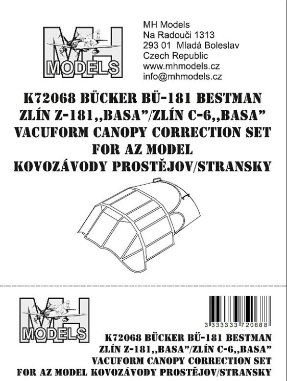 K72068 Bucker Bu-181 Bestman/Zlin Z-181 /Basa//Zlin C-6 /Basa/ правильный вакумный Ліхтар.