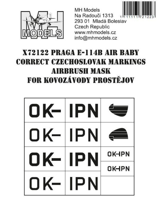 X72122 Praga E-114B Air Baby correct Czechoslovak Маска маркування для Kovozavody Prostejov