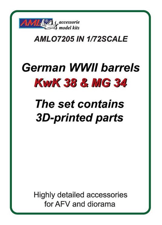 AMLO72005 Німецькі стволи KwK 38 та MG 34 часів Другої світової війни (3D-друк)