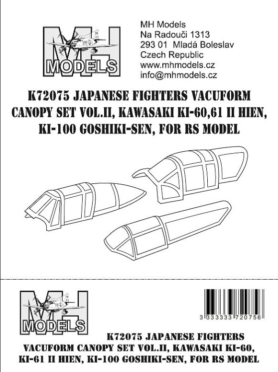 K72075 Japanese fighters вакумный Ліхтар set vol.II Kawasaki Ki-60,Ki-61 II Hien,Ki-100 Goshiki-sen.