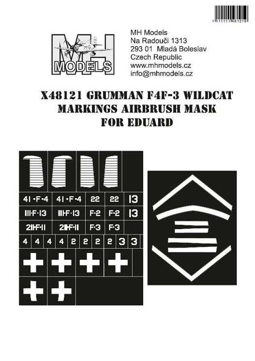 X48121 Grumman F4F-3 Wildcat маски для нанесения маркировок.