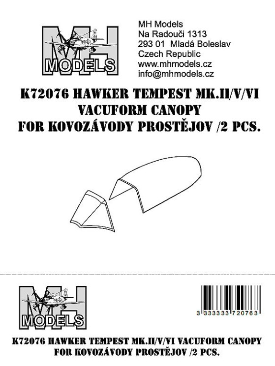 K72076 Hawker Tempest Mk.II/V/VI вакумный Ліхтар  2шт.
