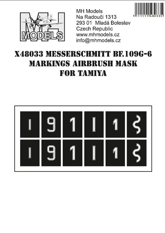 X48033 Messerschmitt Bf.109G-6 маски для нанесения маркировок.