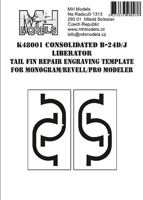 K48001 Consolidated B-24D/J Liberator Tail Fin repair engraving template.