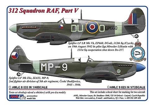 AMLC 9 023 312 th Squadron RAF, Часть 5 . / 2 варианта декалей:Spitfire LF LR MkVb, EP660, DUoO + Spitfire LF Mk.IXe, SL653, MP-9