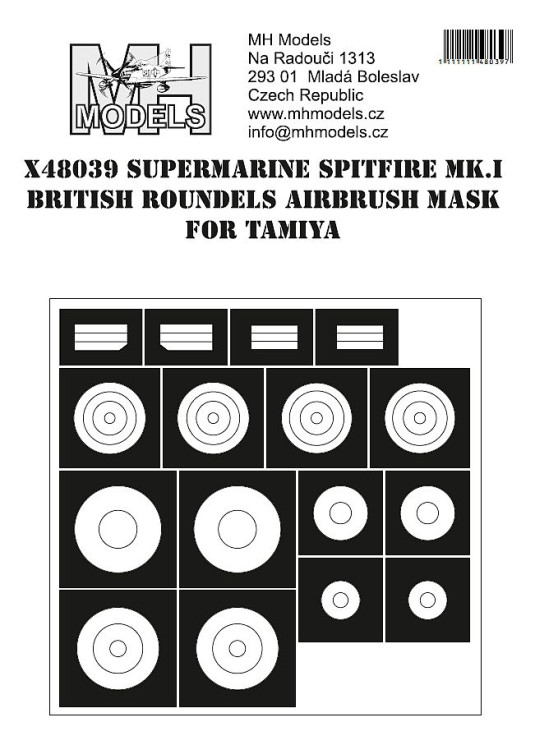 X48039 Supermarine Spitfire Mk.I маски для нанесения Британских кругов.