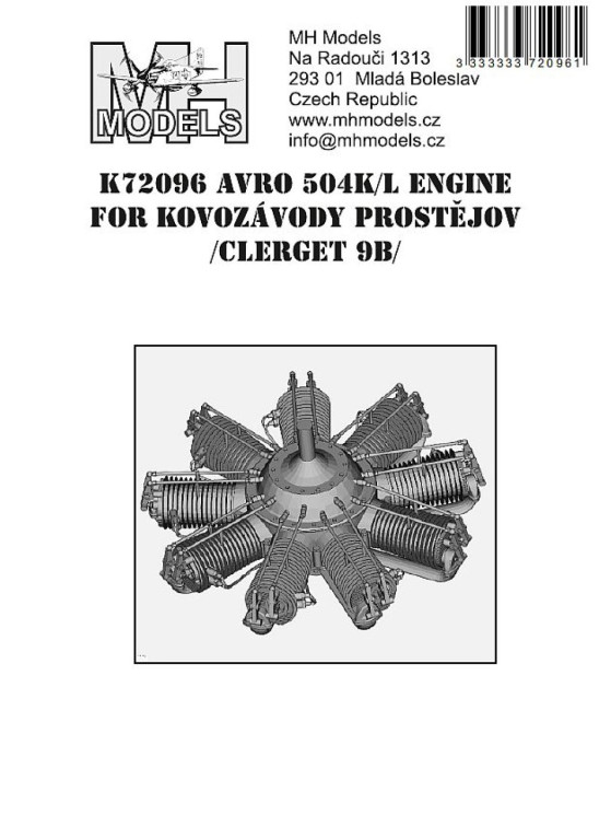 K72096 Двигун Avro 504K/L для Kovozavody Prostejov (Clerget 9B)
